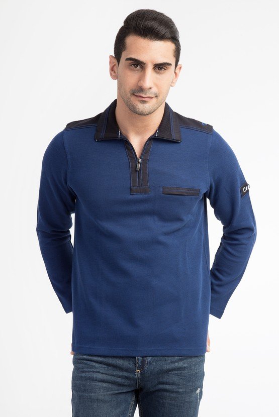 Erkek Giyim - Polo Yaka Fermuarlı Sweatshirt