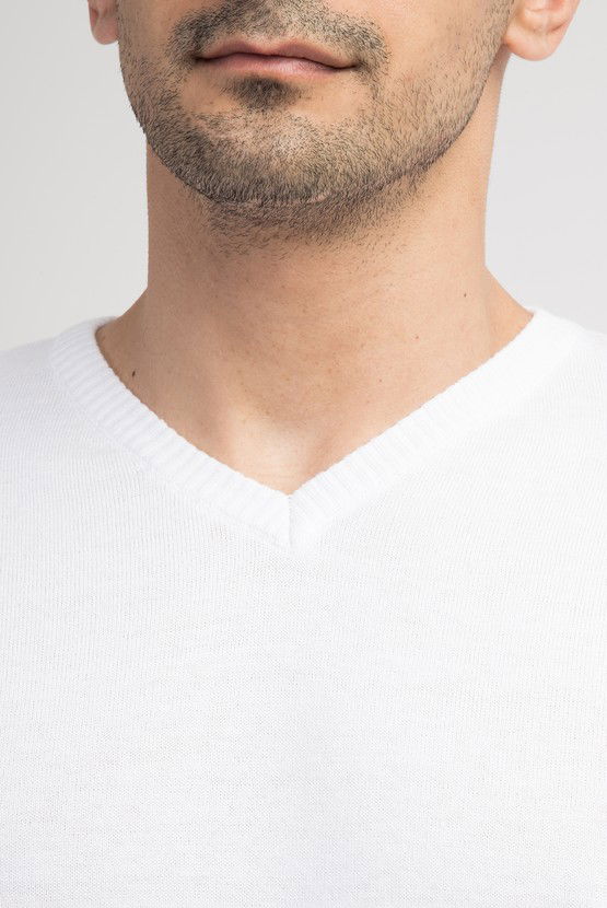 Erkek Giyim - V Yaka Slim Fit Triko Kazak