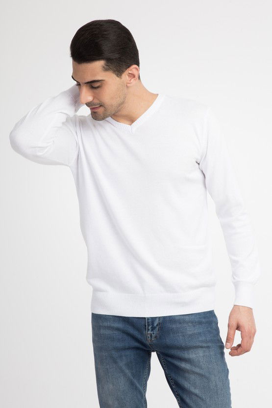 Erkek Giyim - V Yaka Slim Fit Triko Kazak