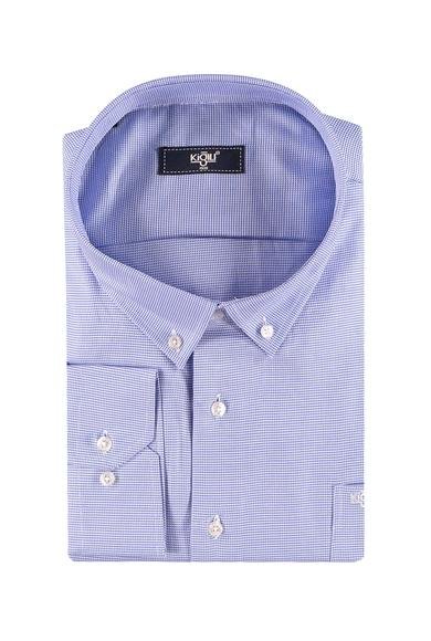 Erkek Giyim - MAVİ 6X Beden Büyük Beden Uzun Kol Desenli Pamuk Gömlek