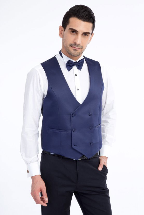 Erkek Giyim - Slim Fit Desenli Yelekli Smokin / Damatlık