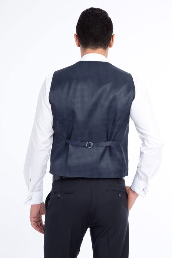 Erkek Giyim - Slim Fit Desenli Yelekli Smokin / Damatlık