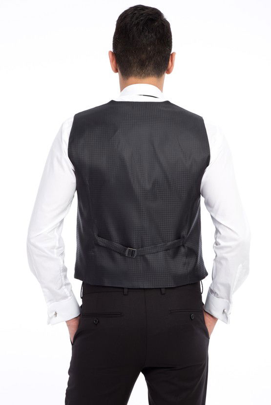 Erkek Giyim - Slim Fit Şal Yaka Desenli Yelekli Smokin / Damatlık