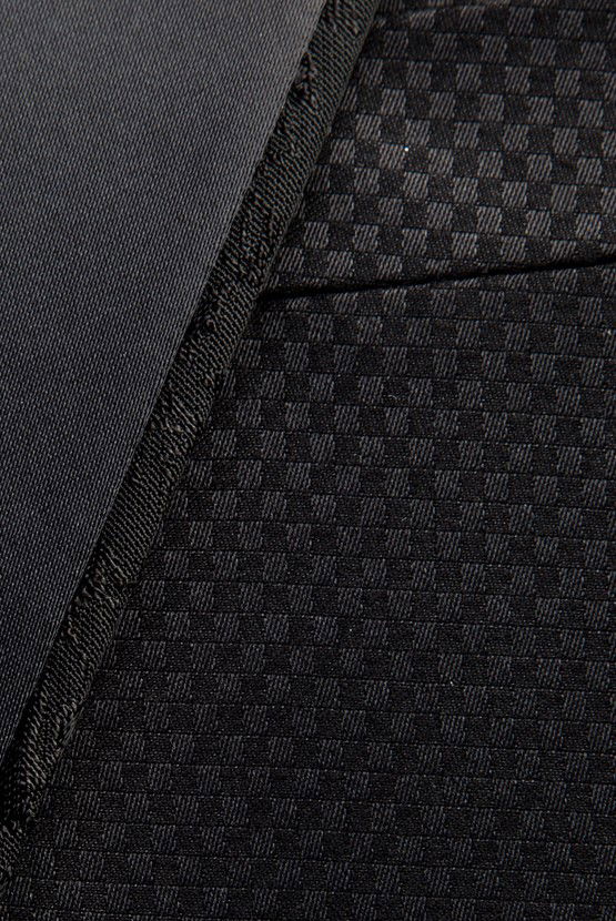 Erkek Giyim - Slim Fit Şal Yaka Desenli Yelekli Smokin / Damatlık