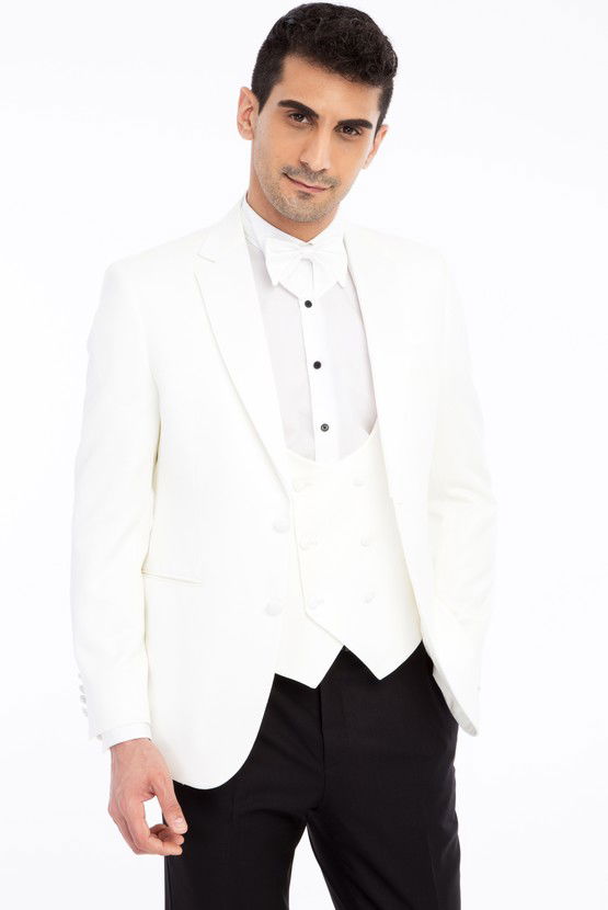 Erkek Giyim - Mono Yaka Desenli Slim Fit Smokin / Damatlık