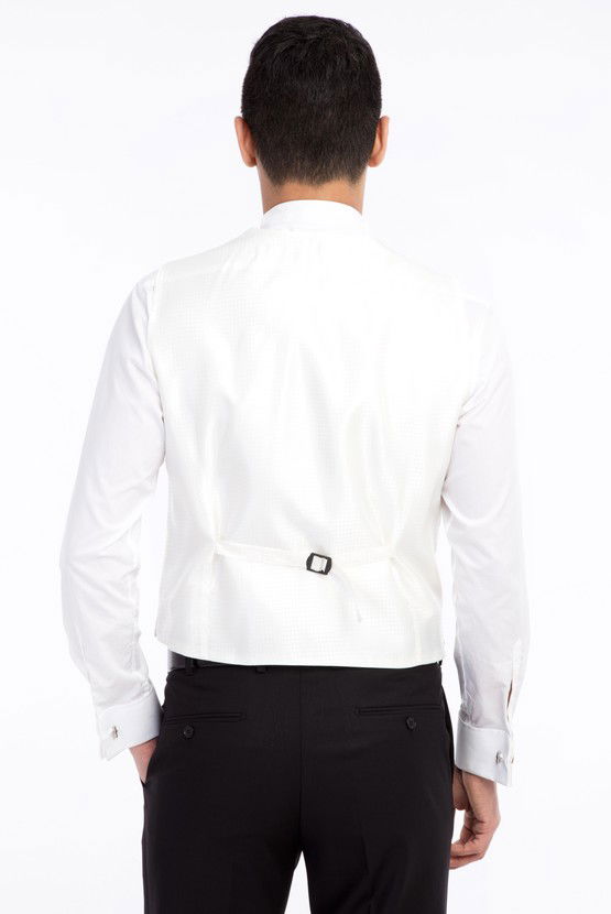 Erkek Giyim - Mono Yaka Desenli Slim Fit Smokin / Damatlık