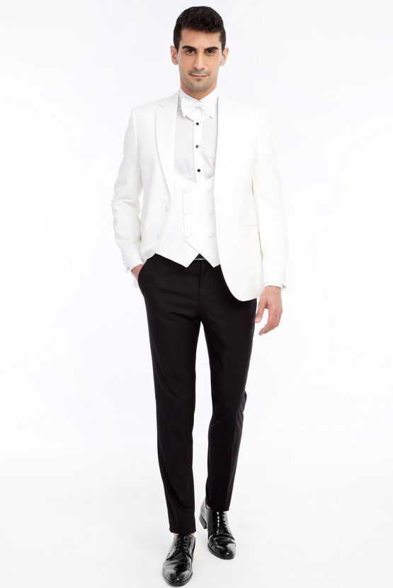 Erkek Giyim - Mono Yaka Desenli Slim Fit Smokin / Damatlık