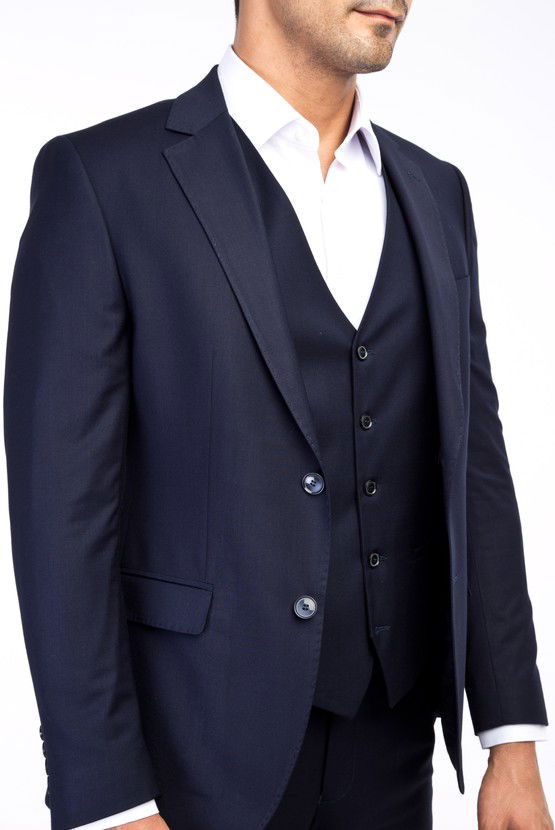 Erkek Giyim - Slim Fit Yelekli Takım Elbise
