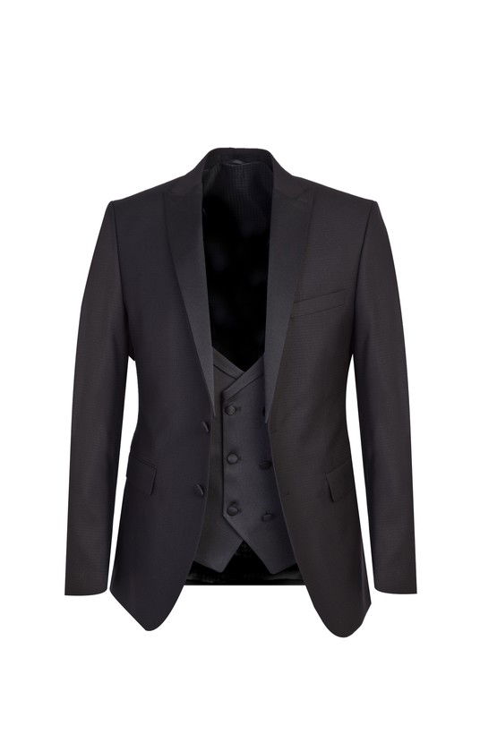 Erkek Giyim - Slim Fit Sivri Yaka Yelekli Smokin / Damatlık
