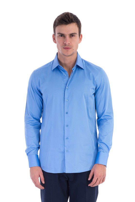 Erkek Giyim - Uzun Kol Slim Fit Saten Gömlek