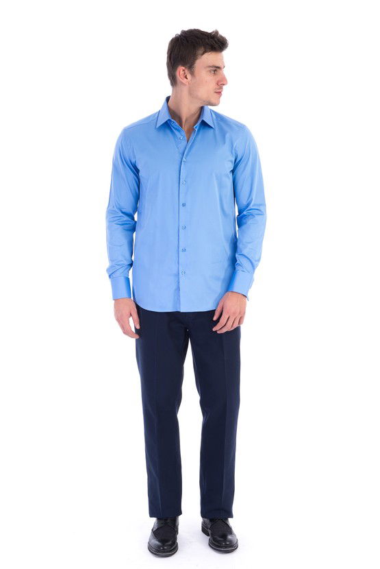Erkek Giyim - Uzun Kol Slim Fit Saten Gömlek