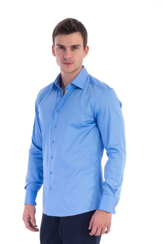 Erkek Giyim - Uzun Kol Slim Fit Saten Gömlek