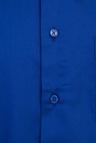 Erkek Giyim - SAKS MAVİ M Beden Uzun Kol Non Iron Saten Klasik Pamuklu Gömlek