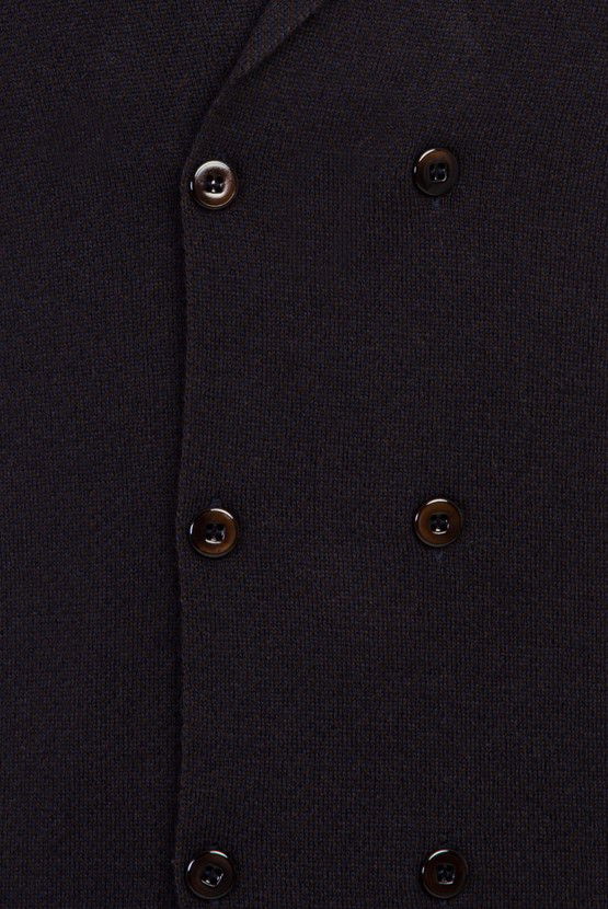Erkek Giyim - Yünlü Slim Fit Düğmeli Kruvaze Yelek
