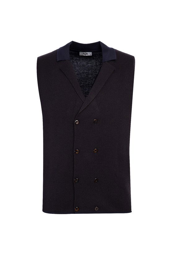 Erkek Giyim - Yünlü Slim Fit Düğmeli Kruvaze Yelek