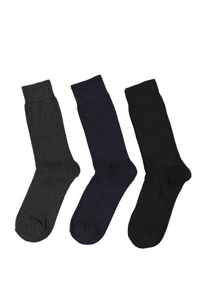 Erkek Giyim - SİYAH 40-44 Beden 3'lü Desenli Pamuklu Çorap Seti