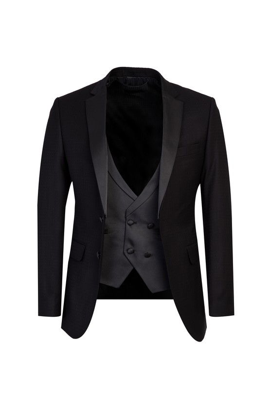 Erkek Giyim - Mono Yaka Yelekli Slim Fit Smokin / Damatlık