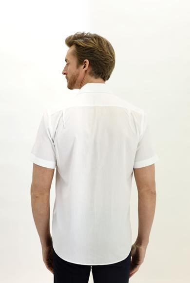 Erkek Giyim - BEYAZ XL Beden Kısa Kol Regular Fit Pamuklu Gömlek