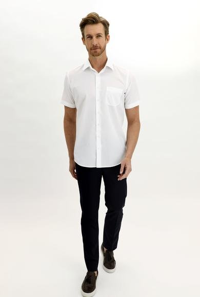 Erkek Giyim - BEYAZ XL Beden Kısa Kol Regular Fit Pamuklu Gömlek