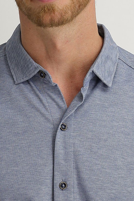 Erkek Giyim - Yarım İtalyan Yaka Slim Fit Gömlek Tişört