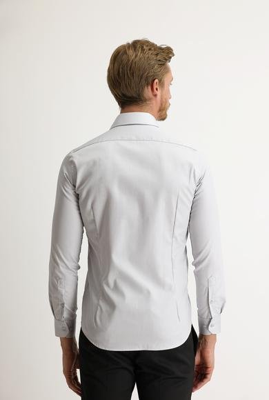 Erkek Giyim - ORTA GRİ XS Beden Uzun Kol Slim Fit Dar Kesim Non Iron Saten Pamuklu Gömlek