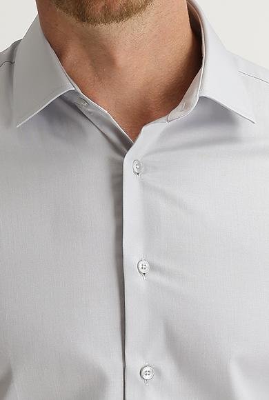 Erkek Giyim - ORTA GRİ XS Beden Uzun Kol Slim Fit Dar Kesim Non Iron Saten Pamuklu Gömlek