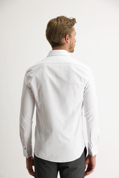 Erkek Giyim - BEYAZ XXS Beden Uzun Kol Slim Fit Dar Kesim Manşetli Klasik Pamuklu Gömlek