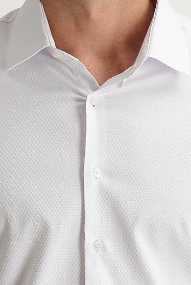 Erkek Giyim - BEYAZ XXS Beden Uzun Kol Slim Fit Dar Kesim Manşetli Klasik Pamuklu Gömlek