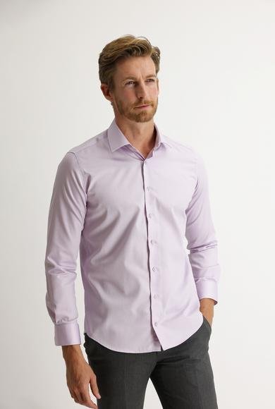 Erkek Giyim - LİLA S Beden Uzun Kol Slim Fit Dar Kesim Non Iron Saten Pamuklu Gömlek
