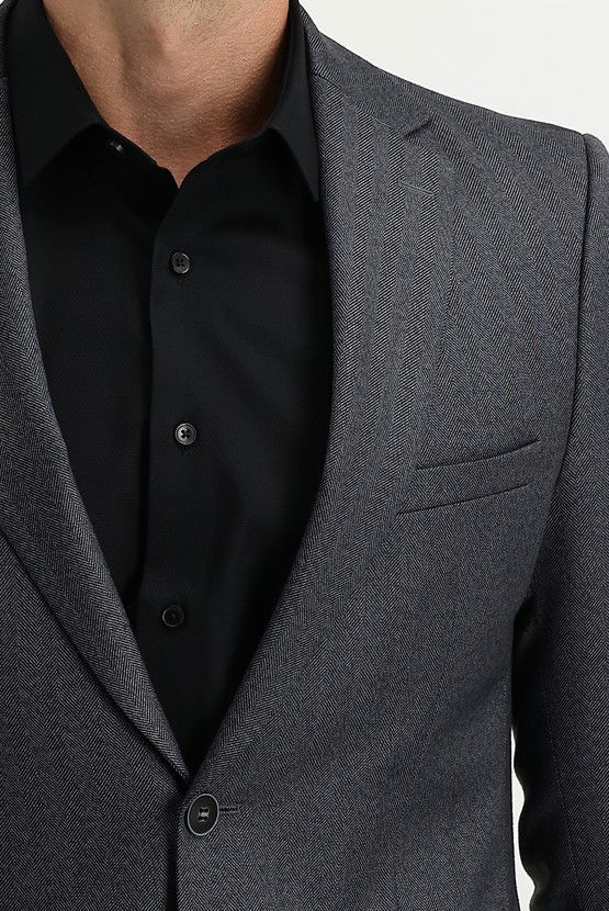 Erkek Giyim - Slim Fit Dar Kesim Balık Sırtı Ceket