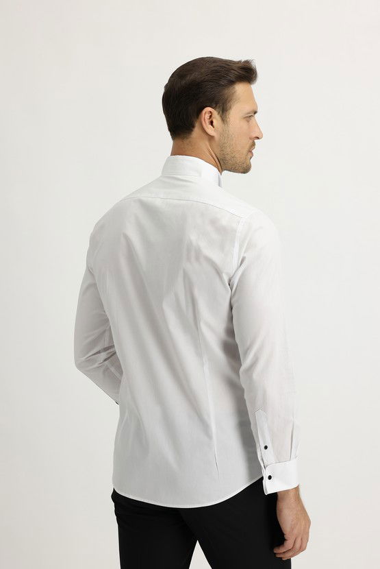 Erkek Giyim - Uzun Kol Ata Yaka Slim Fit Dar Kesim Pamuk Gömlek
