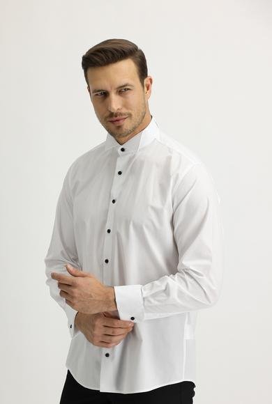 Erkek Giyim - BEYAZ L Beden Uzun Kol Ata Yaka Klasik Pamuk Gömlek