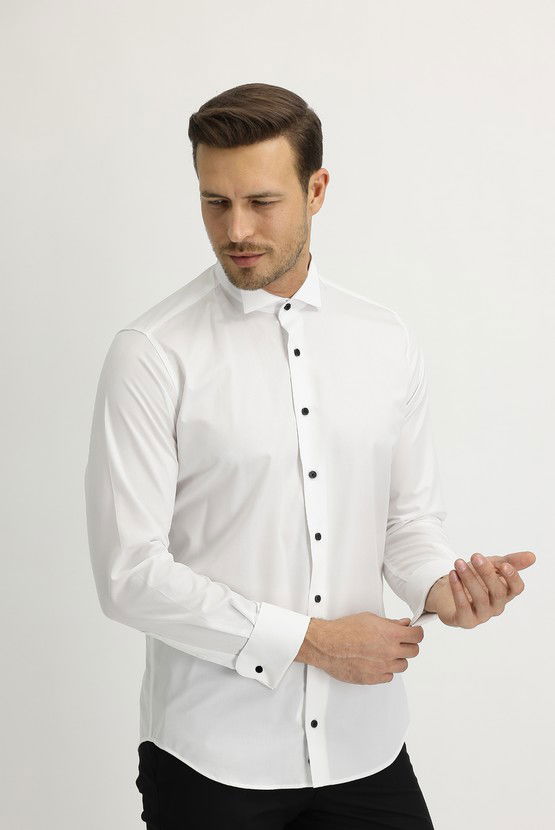 Erkek Giyim - Ata Yaka Slim Fit Dar Kesim Pamuk Gömlek