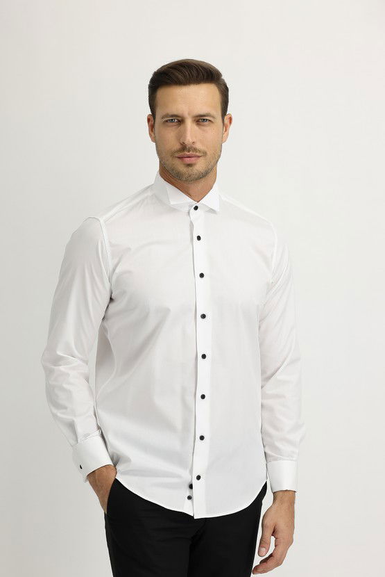 Erkek Giyim - Ata Yaka Slim Fit Dar Kesim Pamuk Gömlek