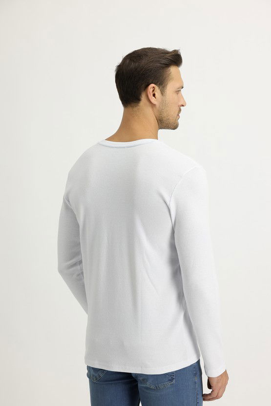 Erkek Giyim - Bisiklet Yaka Düğmeli Slim Fit Sweatshirt