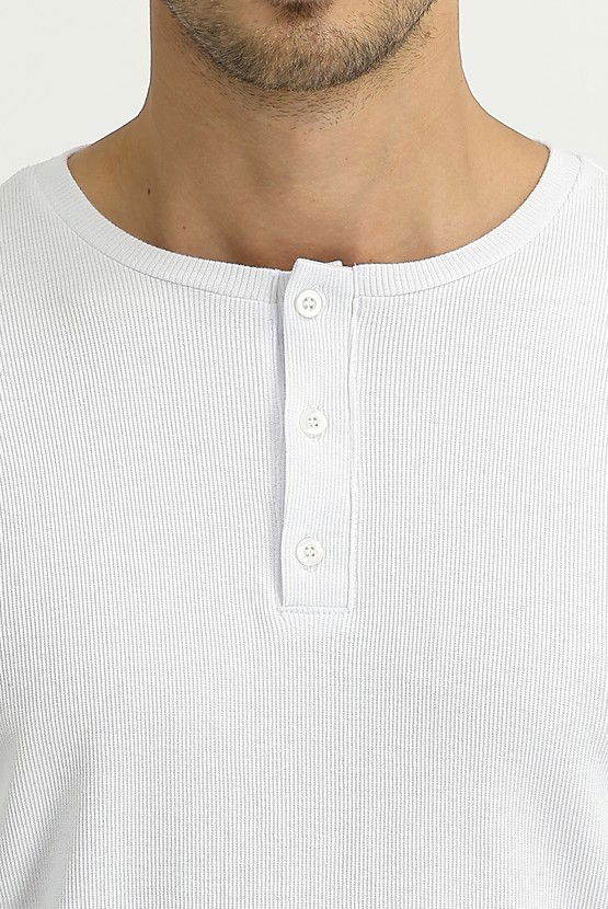Erkek Giyim - Bisiklet Yaka Düğmeli Slim Fit Sweatshirt