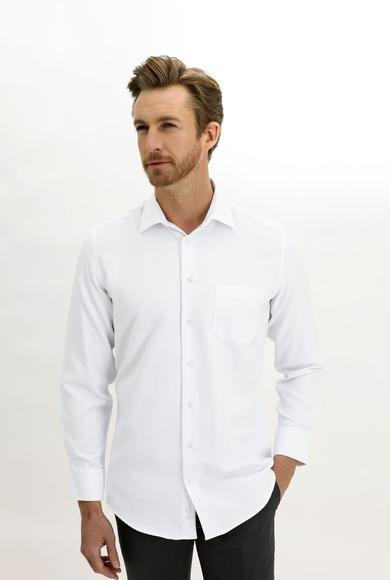 Erkek Giyim - BEYAZ 4X Beden Uzun Kol Klasik Desenli Pamuklu Gömlek