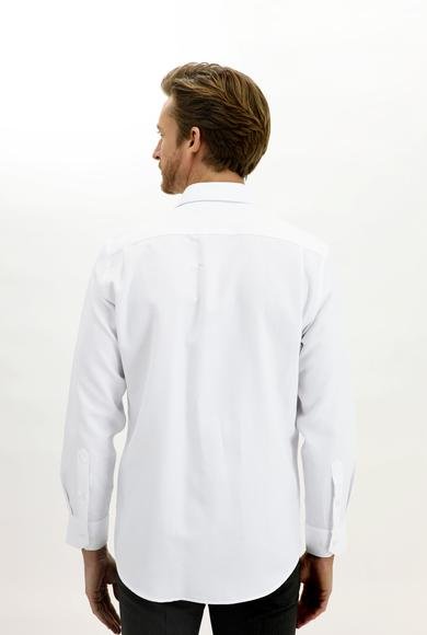 Erkek Giyim - BEYAZ 4X Beden Uzun Kol Klasik Desenli Pamuklu Gömlek