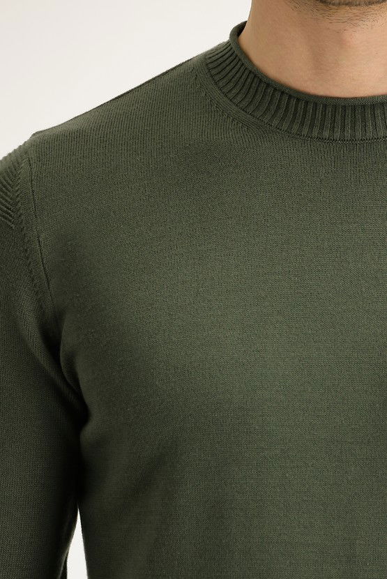 Erkek Giyim - Bisiklet Yaka Slim Fit Dar Kesim Triko Kazak