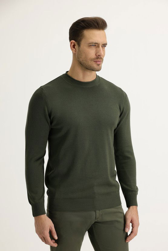 Erkek Giyim - Bisiklet Yaka Slim Fit Dar Kesim Triko Kazak