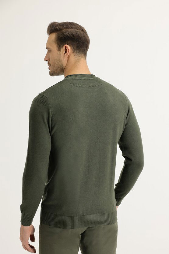 Erkek Giyim - Bisiklet Yaka Slim Fit Dar Kesim Triko Kazak