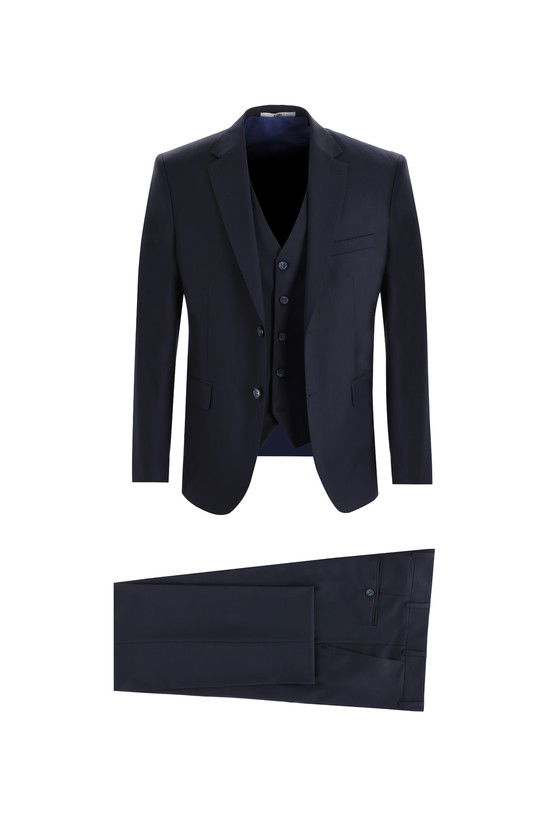 Erkek Giyim - Slim Fit Dar Kesim Yelekli Takım Elbise