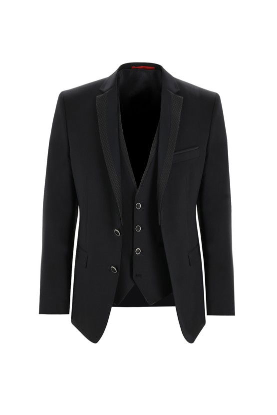 Erkek Giyim - Slim Fit Dar Kesim Mono Yaka Yelekli Smokin & Damatlık