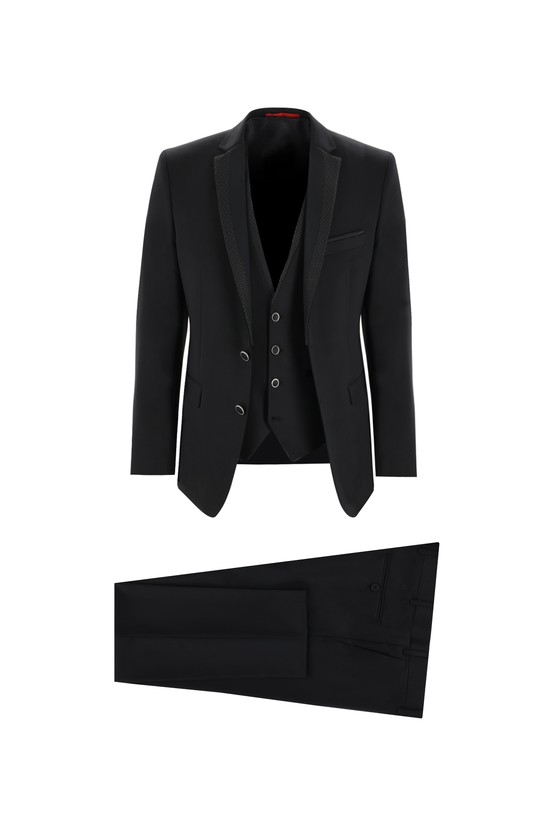 Erkek Giyim - Slim Fit Dar Kesim Mono Yaka Yelekli Smokin & Damatlık