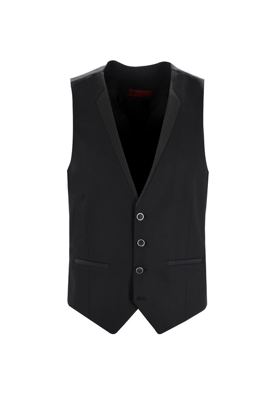 Erkek Giyim - Slim Fit Dar Kesim Mono Yaka Yelekli Smokin & Damatlık