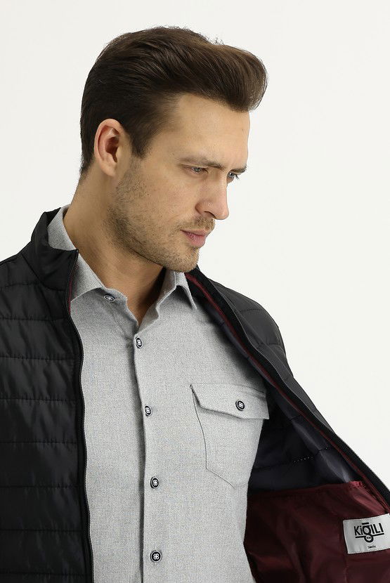 Erkek Giyim - Slim Fit Kapitone Mont