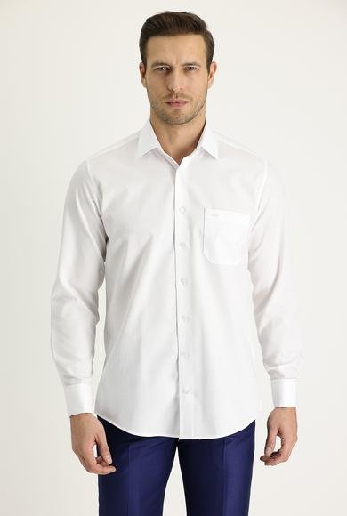 Erkek Giyim - BEYAZ L Beden Uzun Kol Klasik Desenli Manşetli Pamuk Gömlek