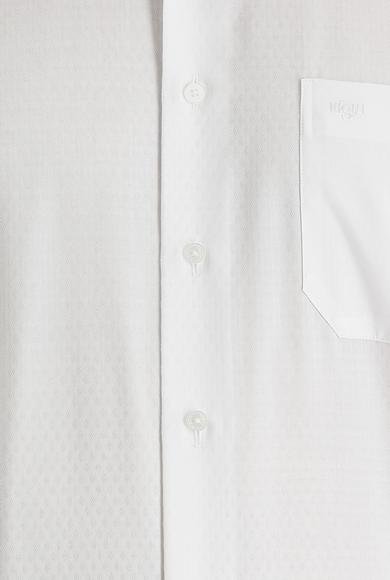 Erkek Giyim - BEYAZ L Beden Uzun Kol Klasik Desenli Manşetli Pamuk Gömlek