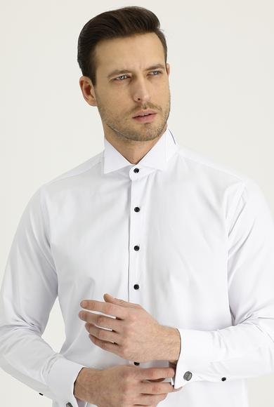 Erkek Giyim - BEYAZ M Beden Uzun Kol Ata Yaka Klasik Pamuklu Gömlek