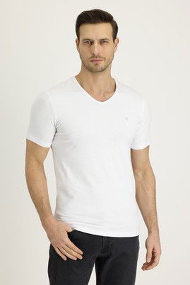 V Yaka Slim Fit Dar Kesim Pamuklu Tişört